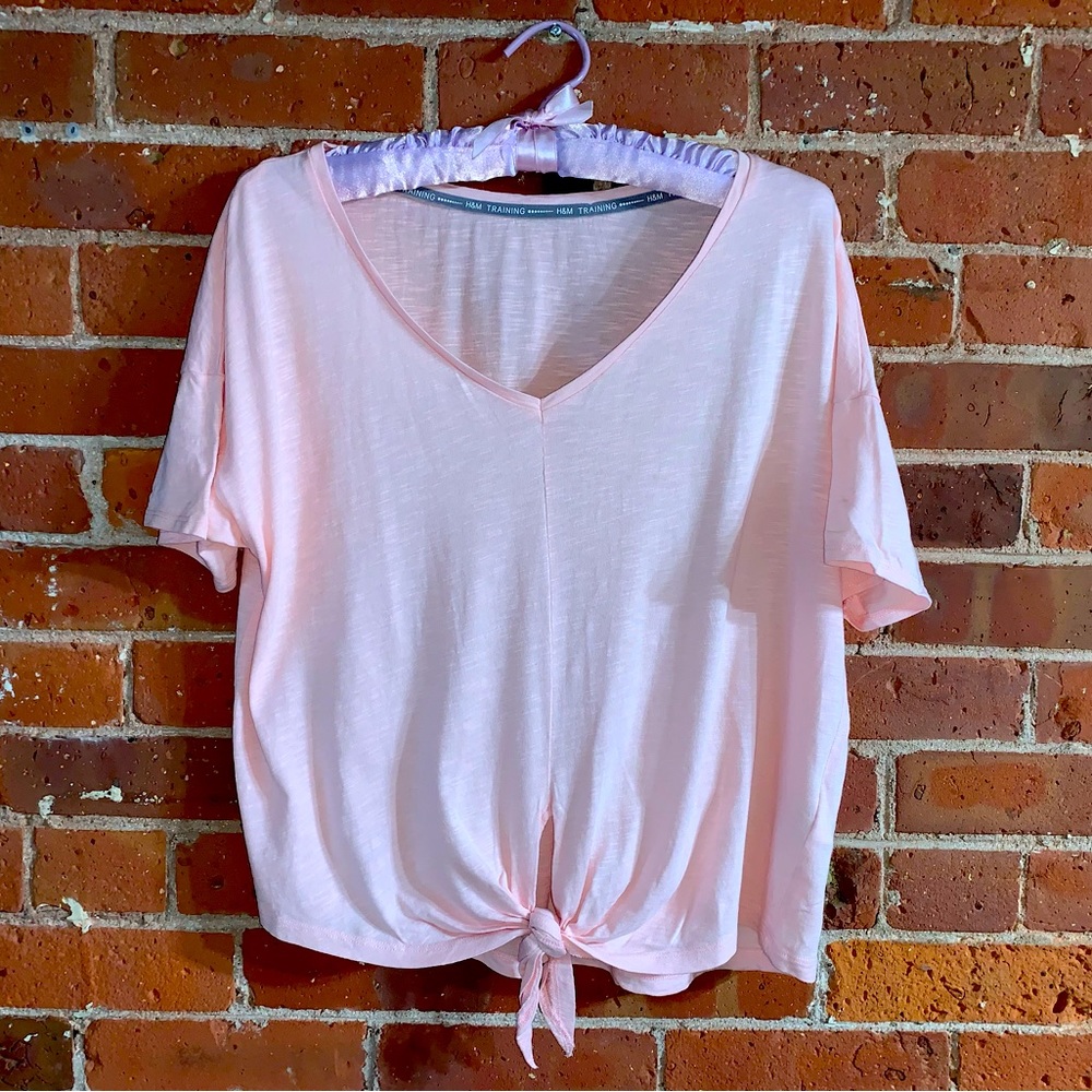 H&M Training Pink Tie Front T-Shirt - Large - Like New
